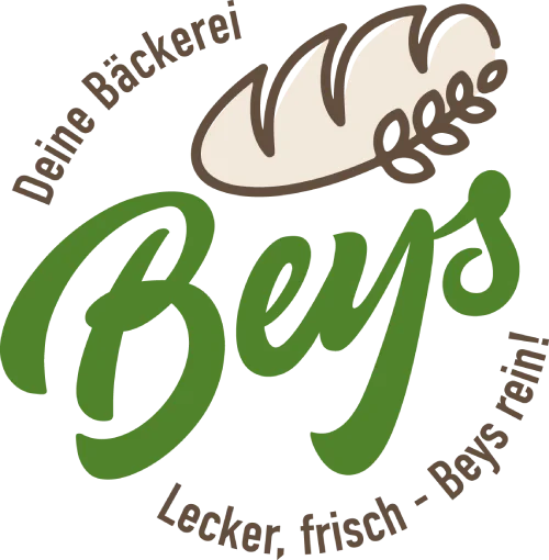 Logo der Bäckerei Beys mit einem stilisierten Brotlaib über dem Wort "Beys" in grüner Schrift in einem kreisförmigen Layout.